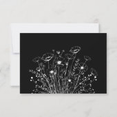 Schwarz-weißes, elegantes Script-Blumenzettel RSVP (Rückseite)
