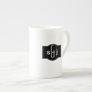 Schwarz-weißes Etikett Mit Monogramm Porzellantasse
