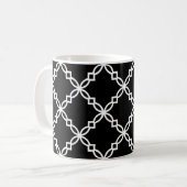 Schwarz-weißes Extravagantes Quatrefolienmuster Kaffeetasse (Vorderseite Links)