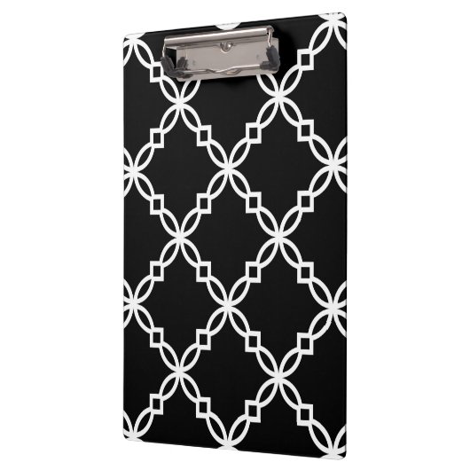 Schwarz-weißes Extravagantes Quatrefolienmuster Klemmbrett (Links)