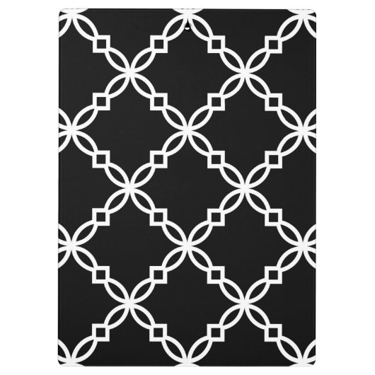 Schwarz-weißes Extravagantes Quatrefolienmuster Klemmbrett (Rückseite)