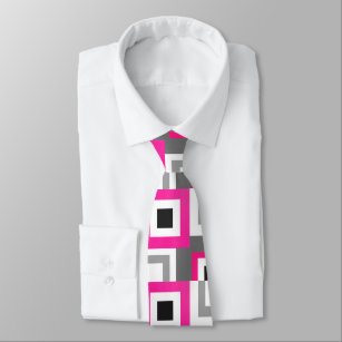Schwarz-weißes Farbblockmuster (Muster) in Hot Pin Krawatte