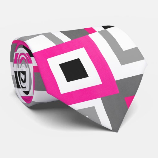 Schwarz-weißes Farbblockmuster (Muster) in Hot Pin Krawatte (Gerollt)
