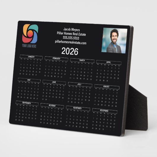 Schwarz-weißes Firmenlogo 2026 Kalender Fotoplatte (Seite)