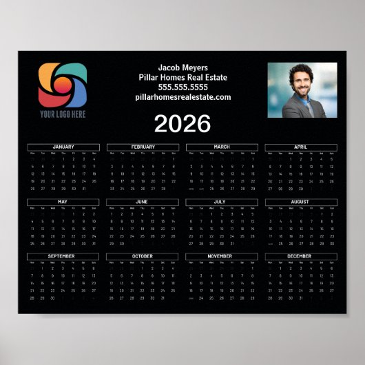 Schwarz-weißes Firmenlogo 2026 Kalender Poster (Vorne)