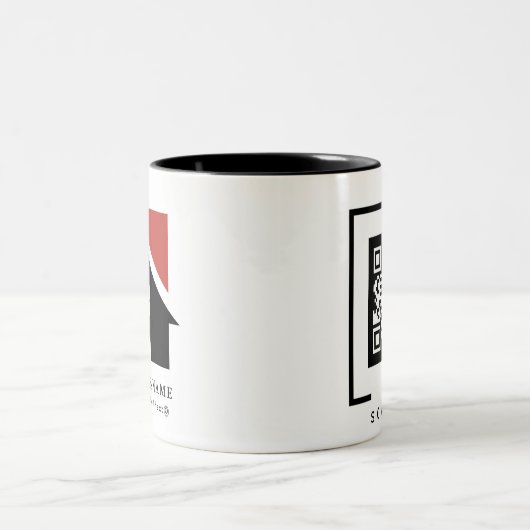 Schwarz-weißes Firmenlogo + QR-Code Werbung Zweifarbige Tasse (Mittel)