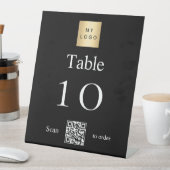 Schwarz-weißes Firmenlogo QR-Tischnummer Sockelschild (In Situ)