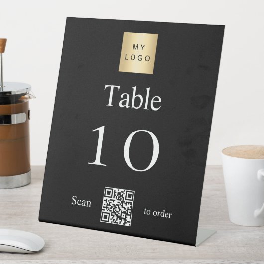 Schwarz-weißes Firmenlogo QR-Tischnummer Sockelschild (In Situ)