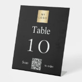 Schwarz-weißes Firmenlogo QR-Tischnummer Sockelschild (Vorderseite)