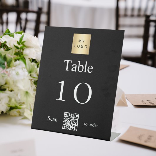 Schwarz-weißes Firmenlogo QR-Tischnummer Sockelschild