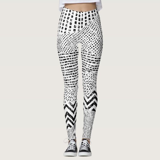 Schwarz-weißes Flechtwerk Leggings (Vorderseite)