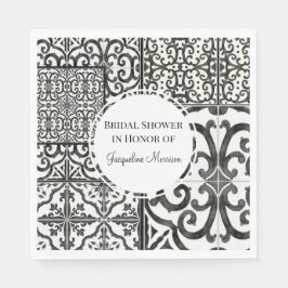 Schwarz-weißes Fliesenmuster Rustikales Brautparty Serviette