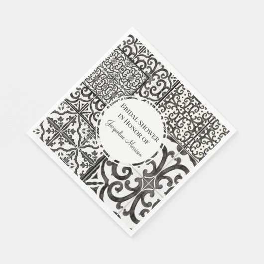 Schwarz-weißes Fliesenmuster Rustikales Brautparty Serviette (Ecke)