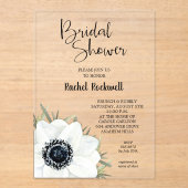 Schwarz-weißes florales Brautparty Acryleinladungen (Vorderseite)