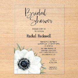 Schwarz-weißes florales Brautparty Acryleinladungen