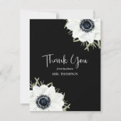 Schwarz-weißes florales Brautparty Dankeskarte (Vorderseite)