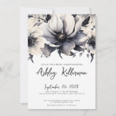 Schwarz-weißes florales Brautparty Einladung (Vorderseite)
