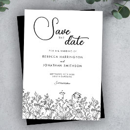 Schwarz-weißes florales Elegante Hochzeit Save the Date