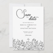 Schwarz-weißes florales Elegante Hochzeit Save the Save The Date (Vorderseite)
