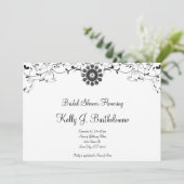 Schwarz-weißes florales Geblüht Brautparty Einladung (Stehend Vorderseite)