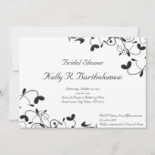 Schwarz-weißes florales Geblüht Brautparty Einladung (Vorderseite)