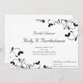Schwarz-weißes florales Geblüht Brautparty Einladung (Vorne/Hinten)
