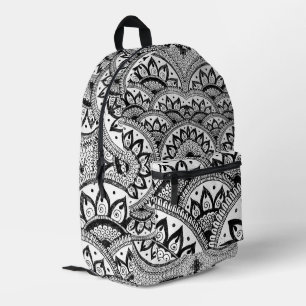 Schwarz-weißes florales Mandala Boho Chic zum Ausm Bedruckter Rucksack