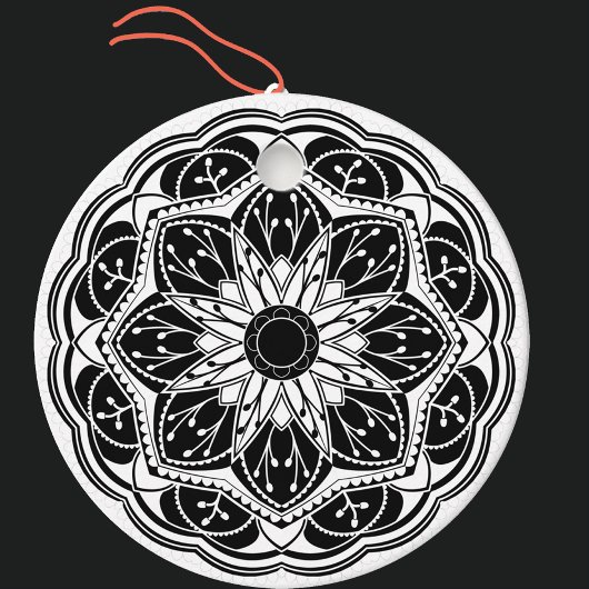 Schwarz-weißes florales Mandala Geschenkanhänger
