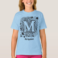 Schwarz-weißes florales Monogramm Buchstabe M