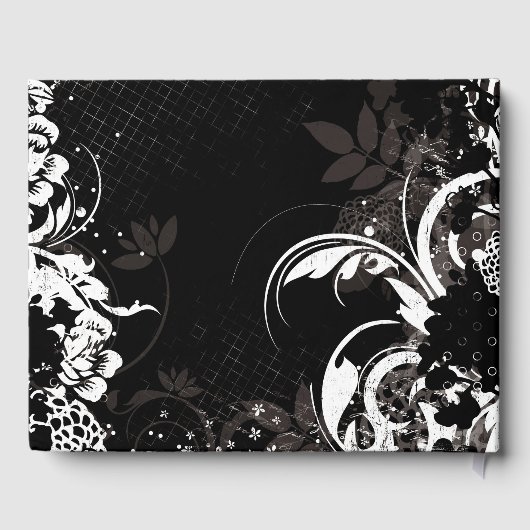 Schwarz-weißes florales Wedding Bridal Gästebuch (Rückseite)