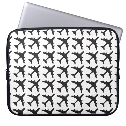 Schwarz-weißes Flugzeugmuster Notebook Laptopschutzhülle (Vorderseite)