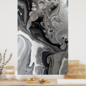 Schwarz-weißes Fluid Abstrakt Grau Silber Poster (Küche)