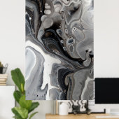 Schwarz-weißes Fluid Abstrakt Grau Silber Poster (Heimbüro)