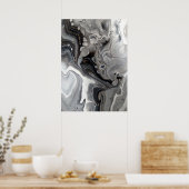 Schwarz-weißes Fluid Abstrakt Grau Silber Poster (Küche)