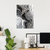 Schwarz-weißes Fluid Abstrakt Grau Silber Poster (Heimbüro)