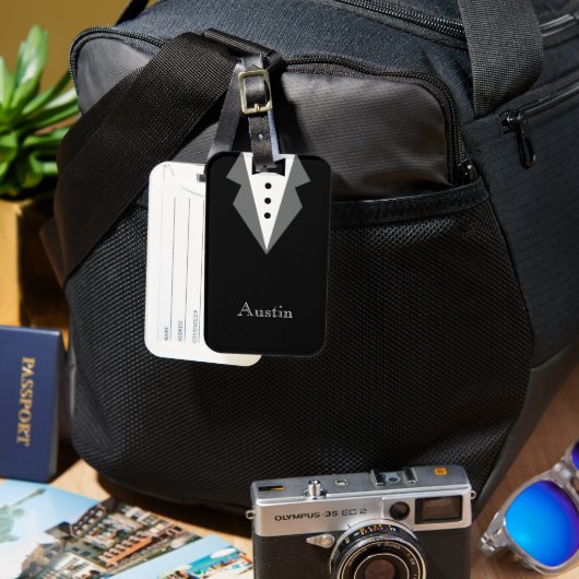 Schwarz-weißes formales Tuxedo Personalisiert Gepäckanhänger (Vorderseite & Rückseite)