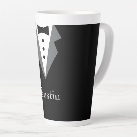 Schwarz-weißes formales Tuxedo Personalisiert Milchtasse (Rechte Ecke)
