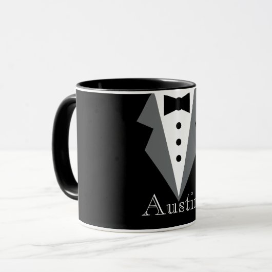Schwarz-weißes formales Tuxedo Personalisiert Tasse (Vorderseite Links)