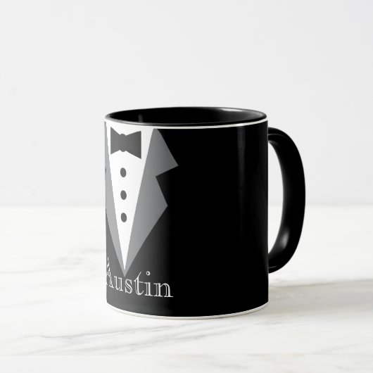 Schwarz-weißes formales Tuxedo Personalisiert Tasse (VorderseiteRechts)