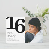 Schwarz-weißes Foto 16. Geburtstagsparty Einladung (Stehend Vorderseite)