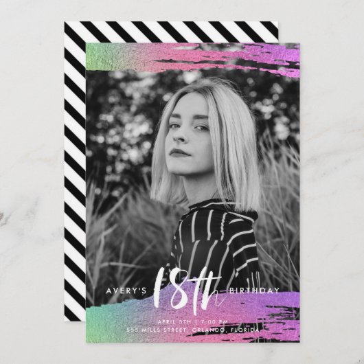Schwarz-weißes Foto 18. Geburtstag Einladung (Vorne/Hinten)