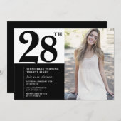 Schwarz-weißes Foto 28. Geburtstag Einladungen (Vorne/Hinten)
