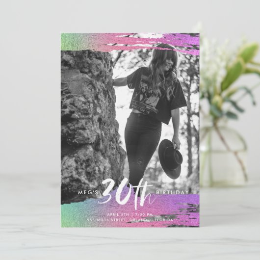 Schwarz-weißes Foto 30. Geburtstag Einladung (Stehend Vorderseite)