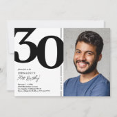 Schwarz-weißes Foto 30. Geburtstag Party Einladung (Vorderseite)