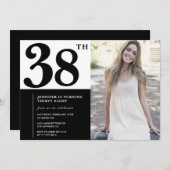 Schwarz-weißes Foto 38. Geburtstag Einladungen (Vorne/Hinten)