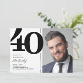 Schwarz-weißes Foto 40. Geburtstag Party Einladung (Stehend Vorderseite)