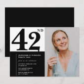Schwarz-weißes Foto 42. Geburtstag Einladungen (Vorne/Hinten)