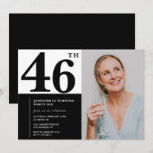 Schwarz-weißes Foto 46. Geburtstag Einladungen (Vorne/Hinten)
