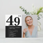 Schwarz-weißes Foto 49. Geburtstag Einladungen (Stehend Vorderseite)