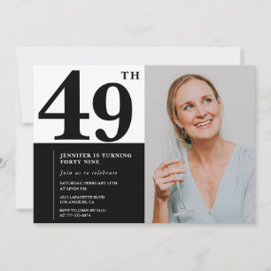 Schwarz-weißes Foto 49. Geburtstag Einladungen